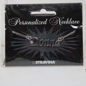 DONNA Name Silvertone Rhinestone 14.5" w 4.5" Multi Ring Ext Necklace